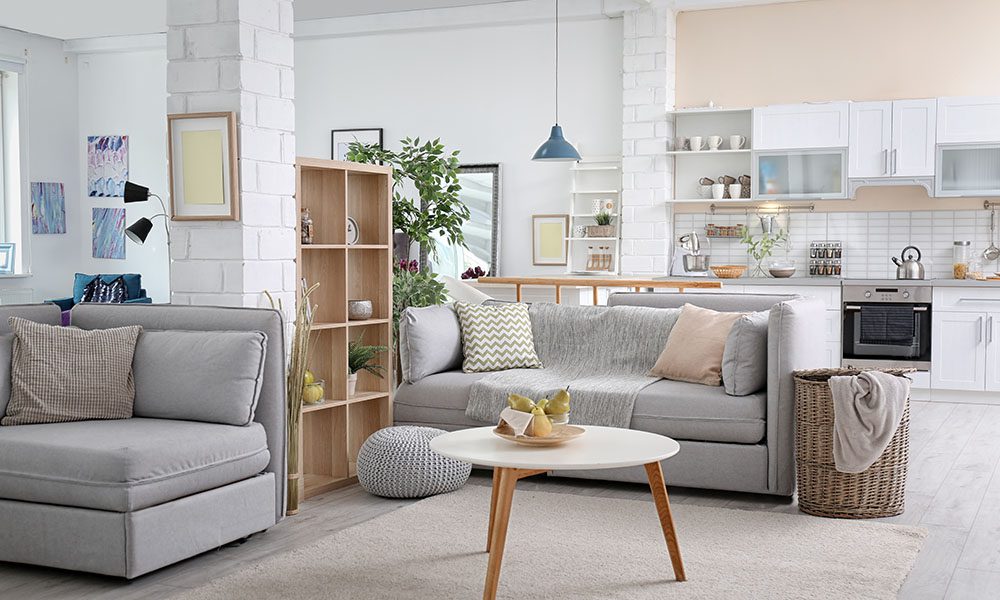 Blog - Nicely Furnished Open Concept Living Room and Kitchen with Monochromatic Colors